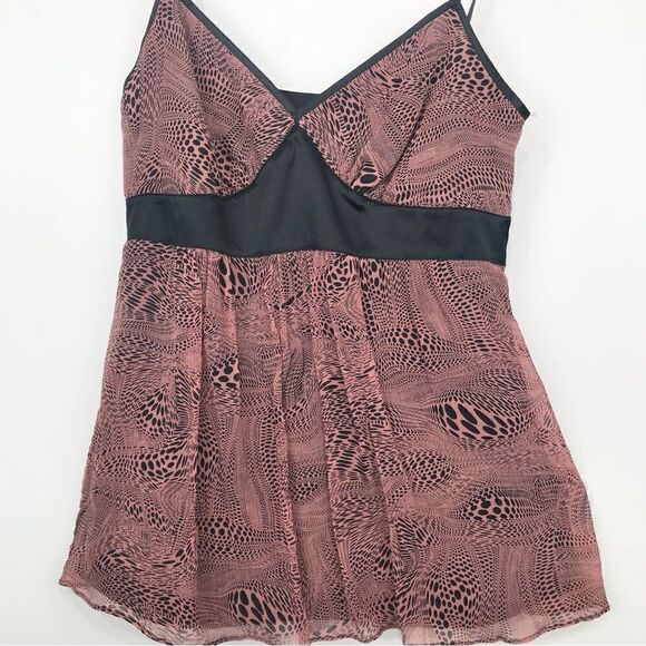 Express Black Mauve Silk Graphic Design Chiffon Baby Doll Tank Blouse - Picture 2 of 11